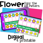 Digital and Printable Copy AB Pattern Activities for Kindergarten 57 Flower-themed patterning activity for preschoolers learning to copy AB patterns. Students use colorful flowers to replicate simple patterns in digital or printable formats. Supports early math, logic, and color recognition skills.