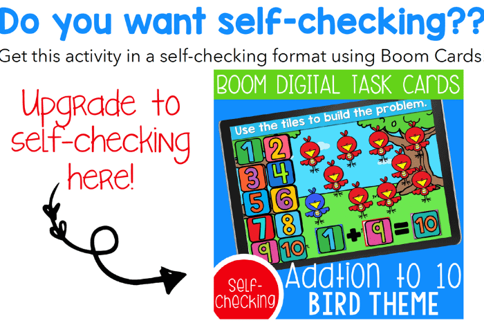 Get the Addition to 10 Bird theme activity in a Self-Checking version using Boom Cards.
