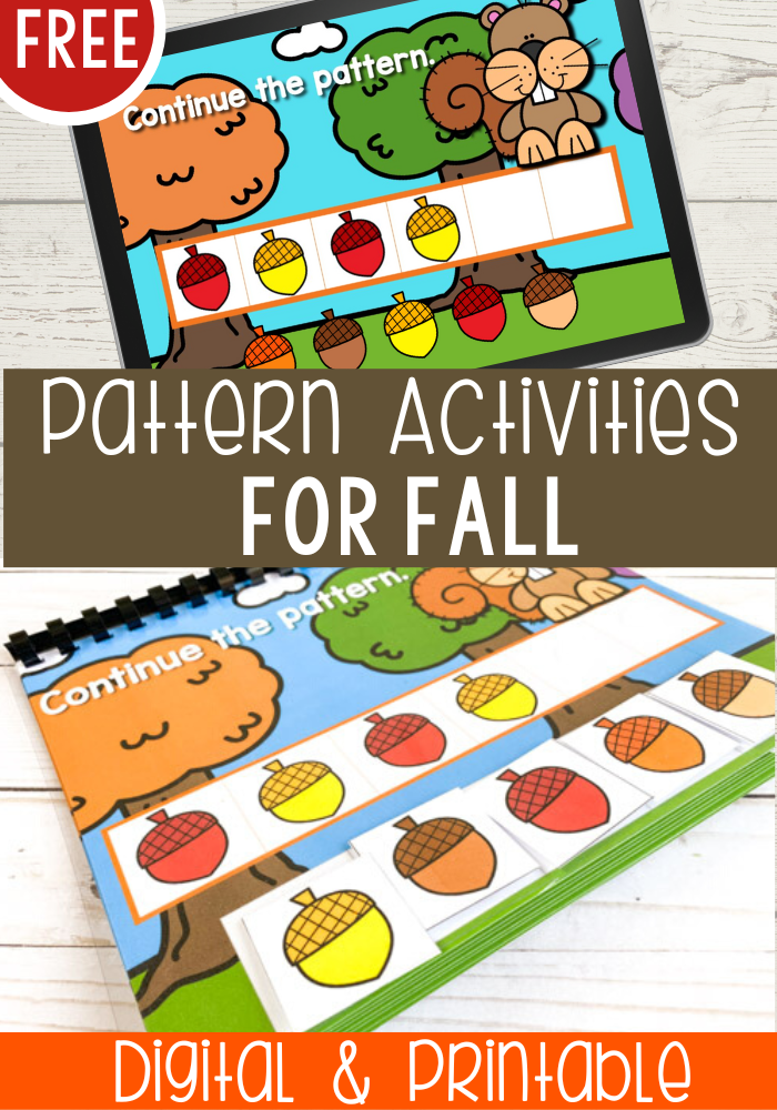 AB Patterns for preschoolers using acorns.