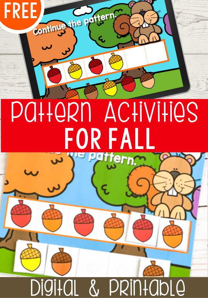 AB Patterns for preschoolers using acorns.