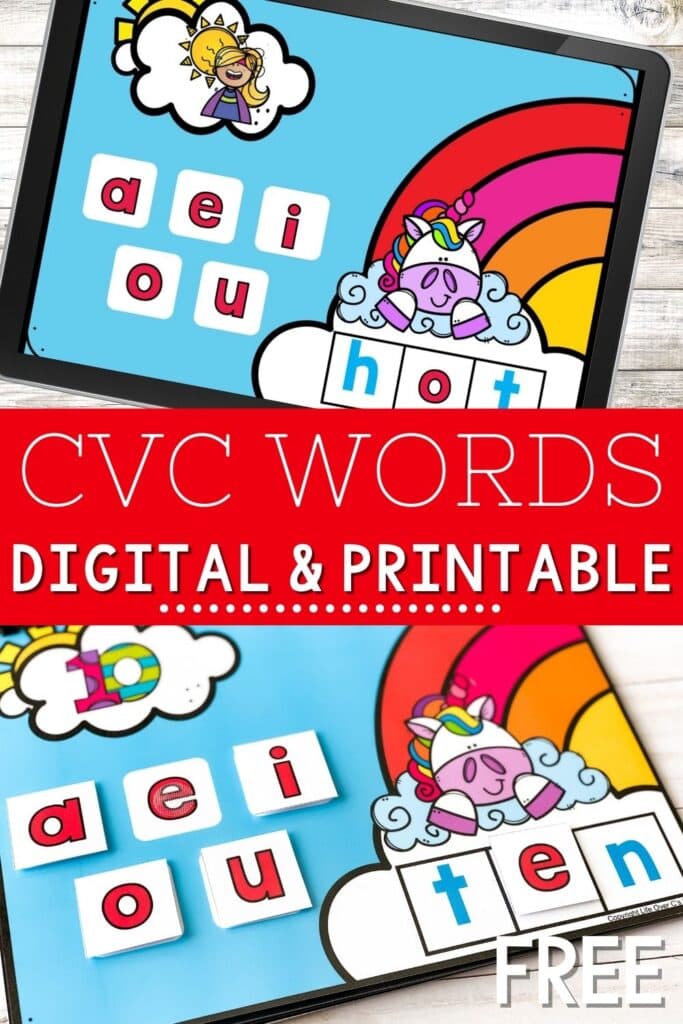 free digital google slides and seesaw and printable cvc word activity for kindergarteners