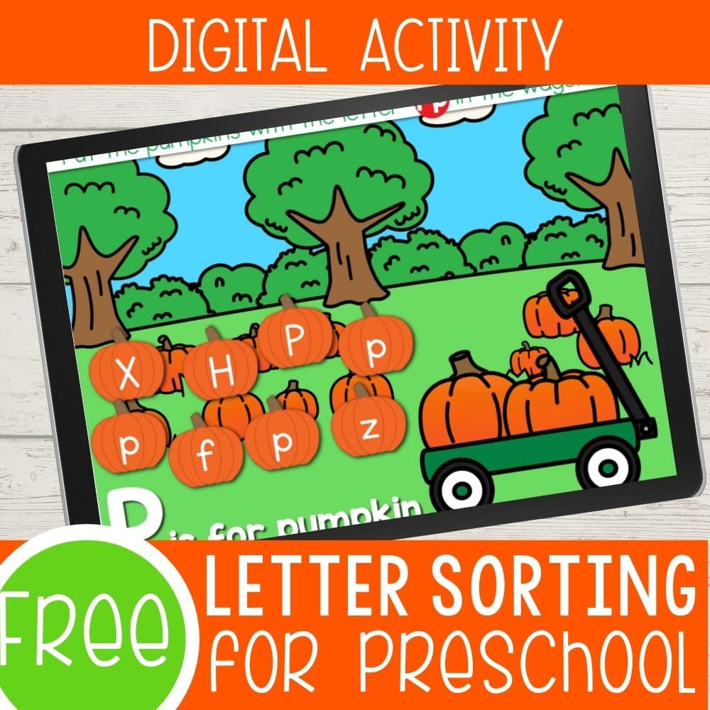 Fall themed alphabet recognition digital activity for preschool virtual learning