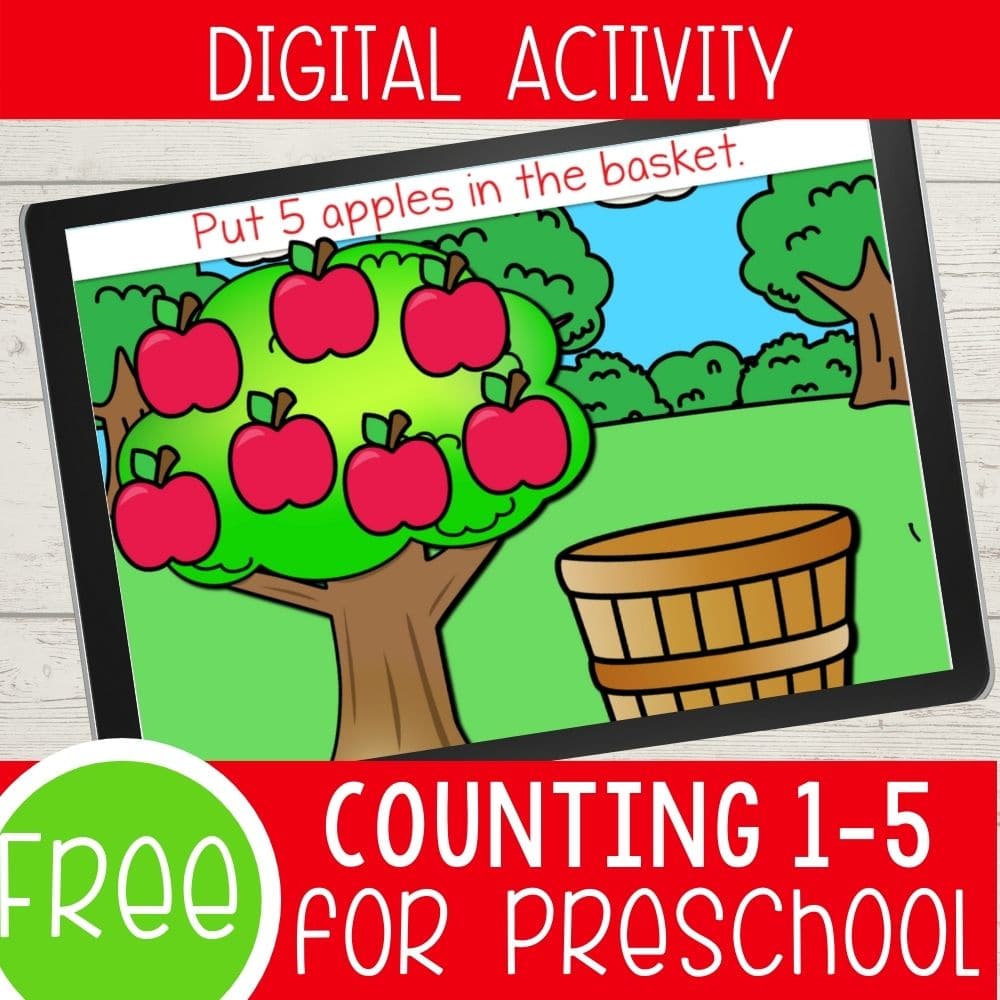 Free digital counting activity with an apple theme.