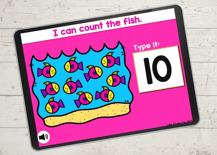 Counting activity for kids with a fish theme.