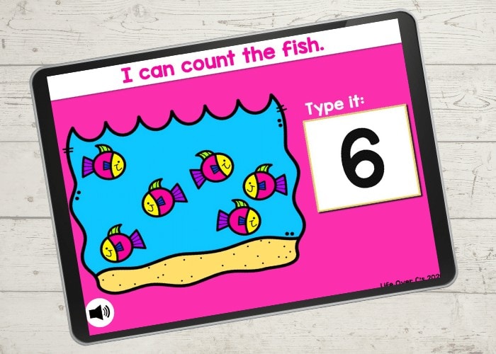 Counting activity for kids with a fish theme.
