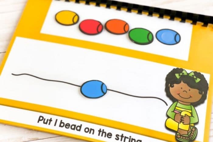 Bead counting activity for preschool.