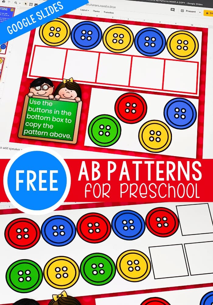 This free pattern activity for preschoolers using Google slides is super fun for kids.
