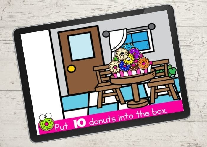 The Digital Counting 1-10 Preschool Donut Activities slide for the number 10.