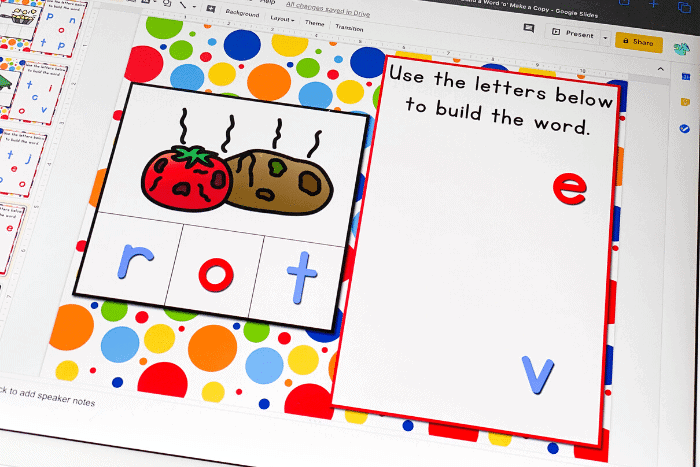 Free CVC Word Activities using Google Slides for kindergarten! A fun way to work on beginning reading and phonics skills with CVC words.