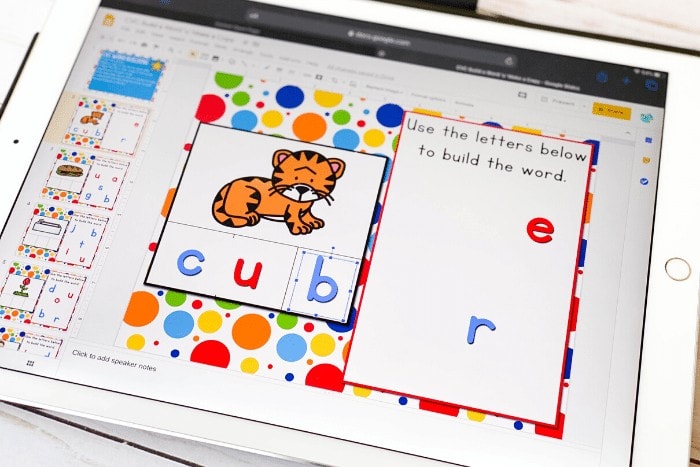 Try these fun CVC word family 'letter magnet' word building activities with your kindergarteners. They will love using Google slides to create CVC words and work on their beginning reading skills.