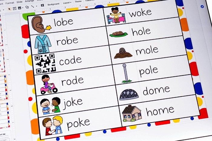 Free Magic "e" Long Vowel literacy activity for kindergarten. Work on long vowel 'o' word families with these Google Slides and Seesaw activities for kindergarten