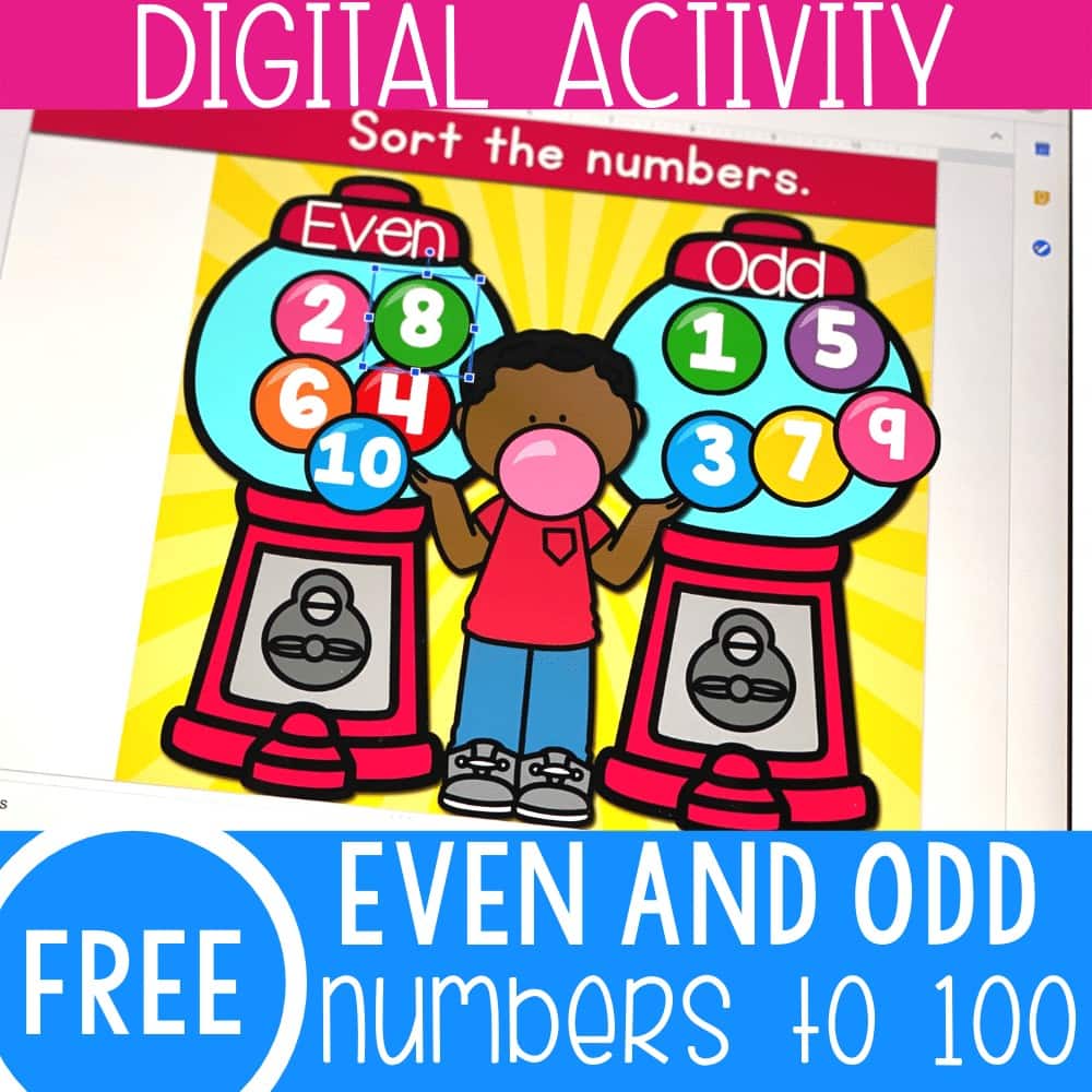 Free even and odd numbers activity for numbers to 100. Practice sorting even and odd numbers with these fun Gumball themed Google Slides and Seesaw activities.