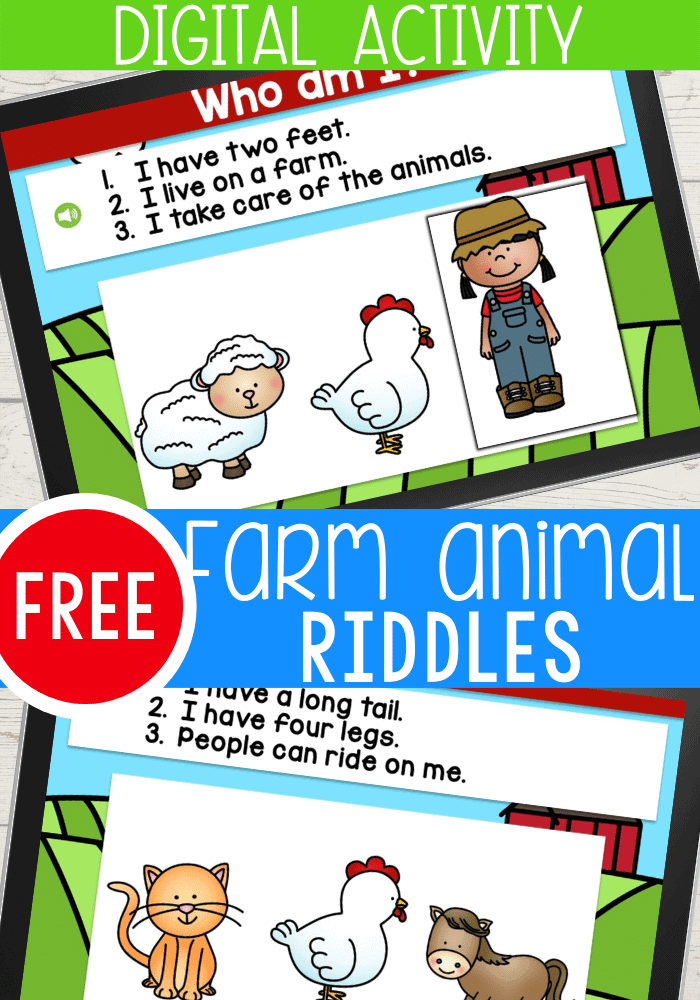 These free farm animal "Who am I?" inferencing riddles for preschool are a great way to work on listening skills, visual discrimination and have lots of fun!