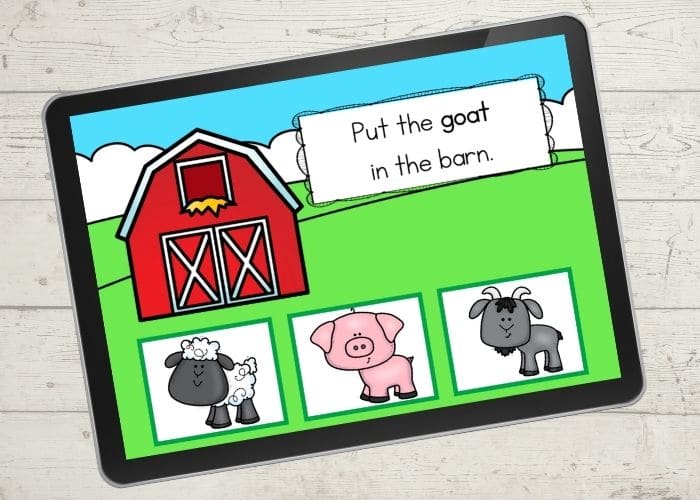 Farm Animal Activities digital slide for the animal "goat".