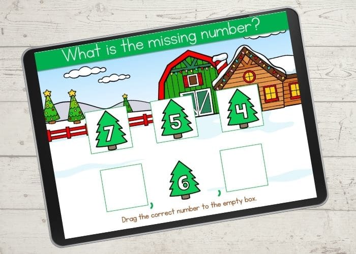 Digital counting game for Kindergarten with a Christmas theme.