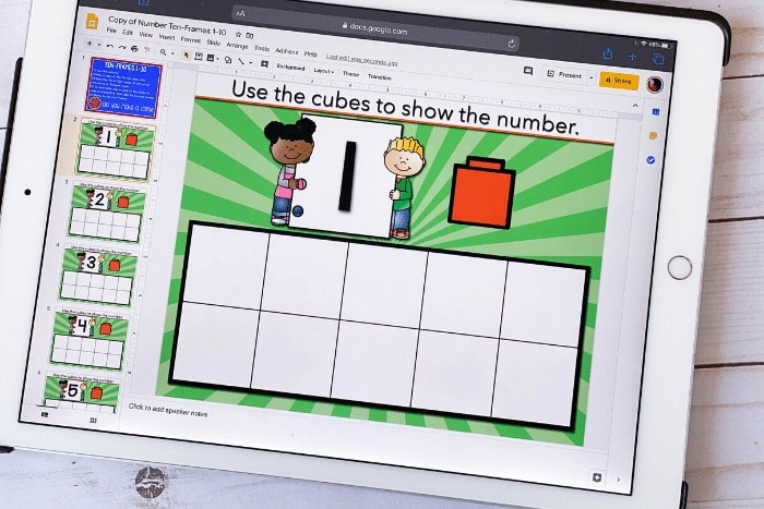 Free numbers 1-10 counting activity for preschool and kindergarten. Practice counting to 10 with these fun ten frame Google slides activities! Perfect for math centers, distance learning, homeschool and more!