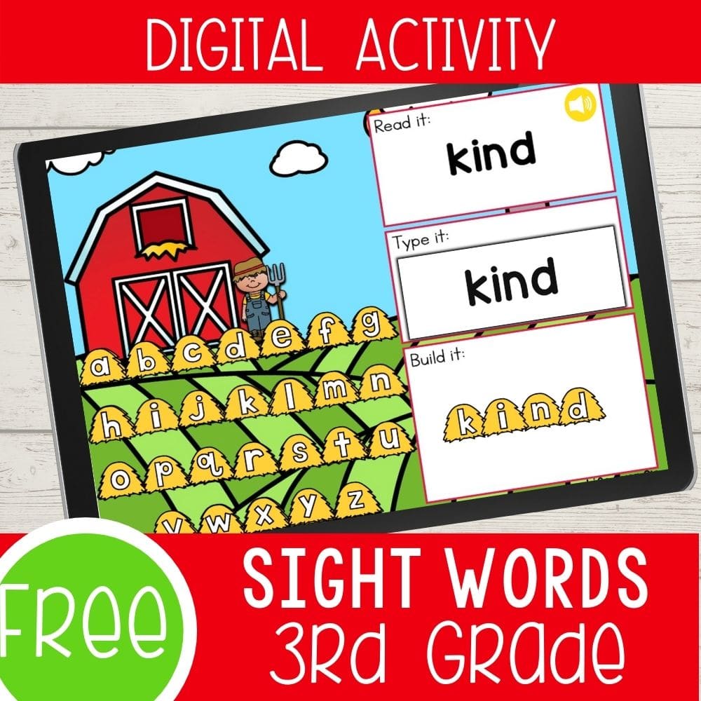 Digital Farm Theme Third Grade Sight Words Activity featured square image