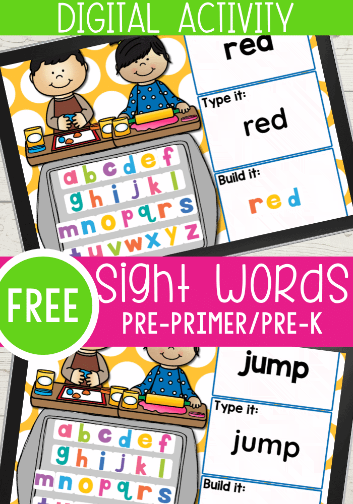 FREE Pre-K Sight Words Google Slides and Seesaw activities for all 40 pre-primer sight words for preschool. Read the word, type the word and build the sight word with letter tiles.