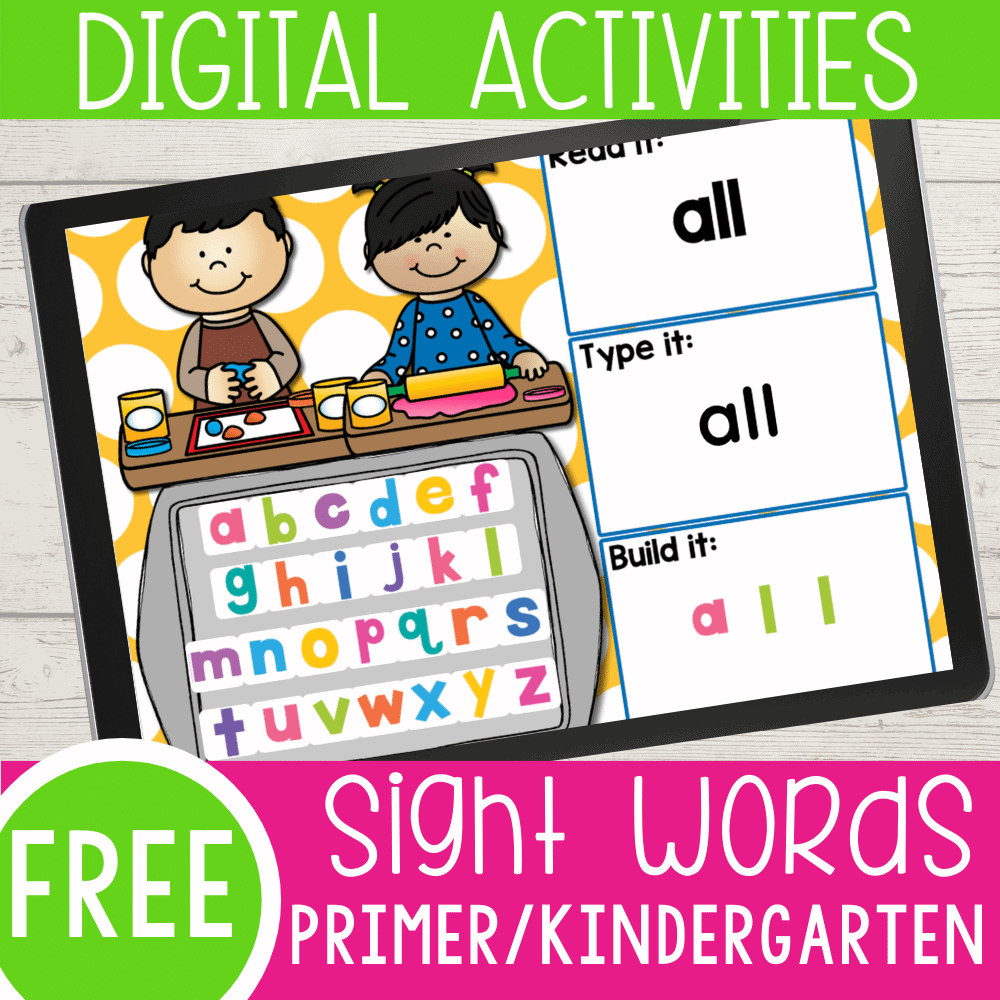 FREE Kindergarten Sight Words Google Slides and Seesaw activities for all 52 primer sight words. Read the word, type the word and build the sight word with letter tiles.
