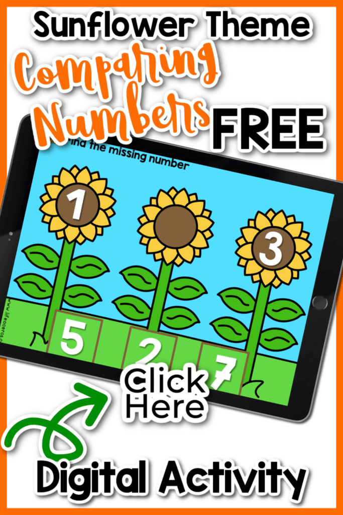 Sunflower Greater Than or Less Than Comparing Numbers Math Activity