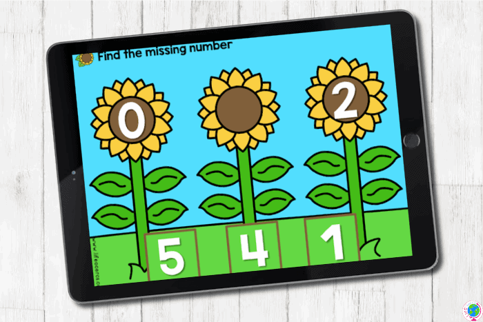 Find the missing number digital activity being played on a tablet.