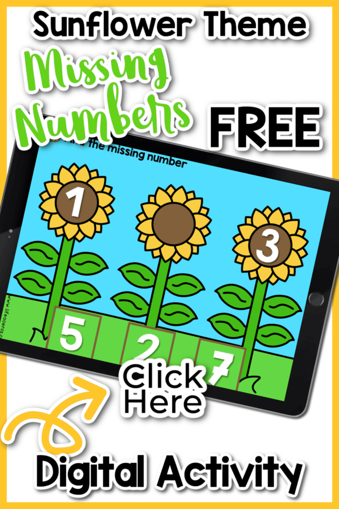 Sunflower Theme Missing Numbers Interactive Game for Kindergarten