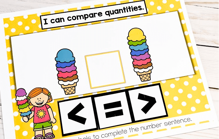Printable comparing numbers game for kids.