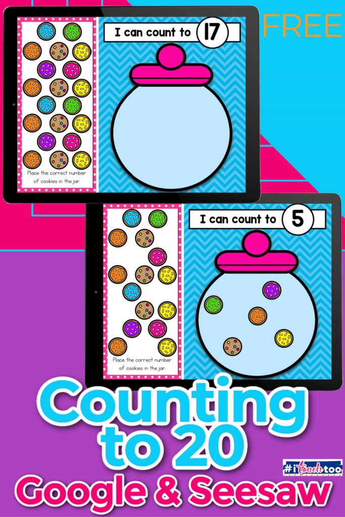 Kindergarten students practice counting to 20 with this fun cookie-themed math activity for Google slides and Seesaw.
