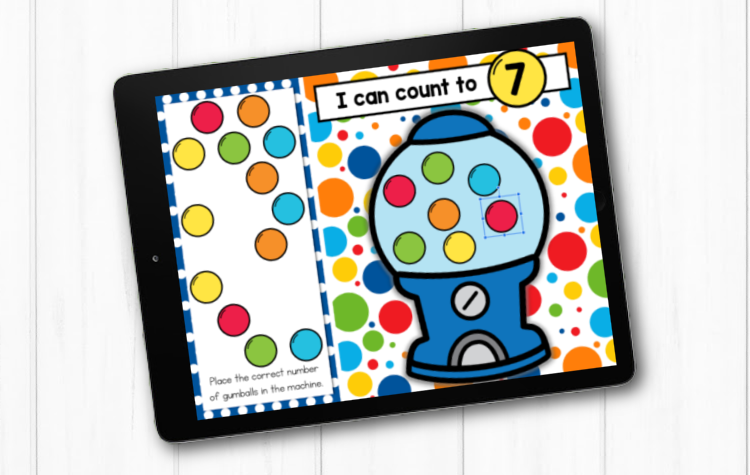 Kindergarten Math digital game with a gumball theme