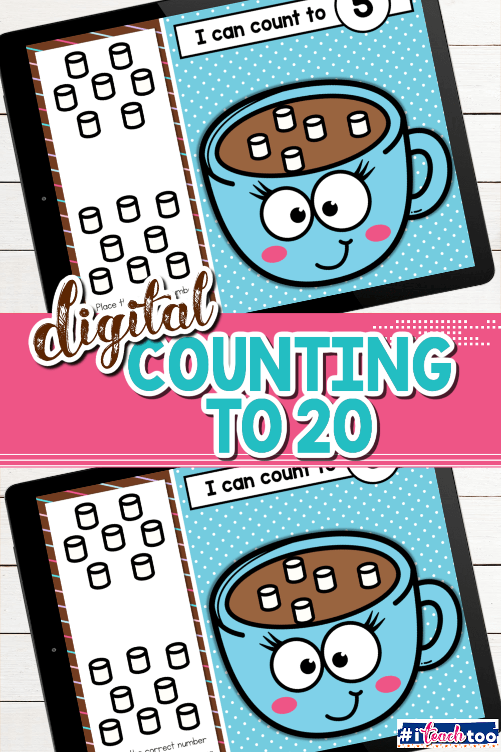 Kindergarten numbers 1-20 counting activity with a hot cocoa theme.