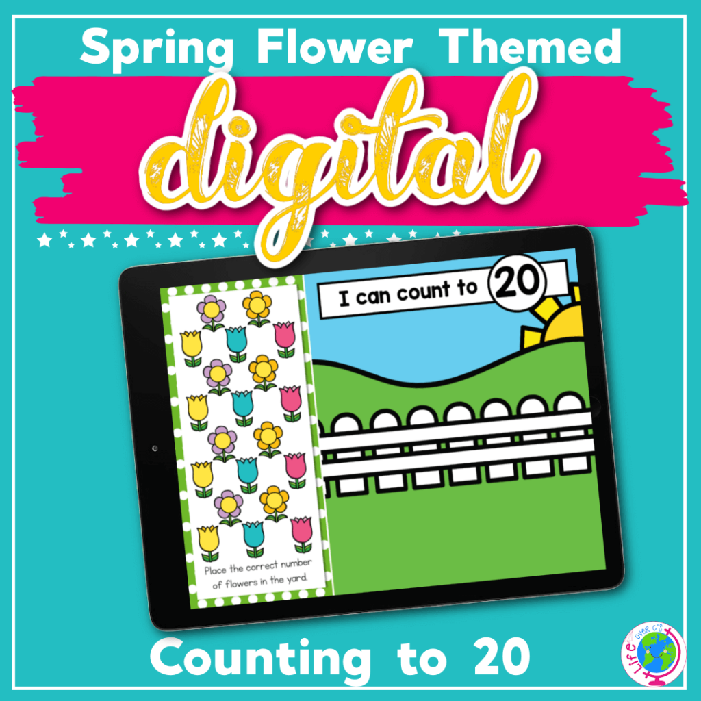 Spring flower themed digital counting game to 20.
