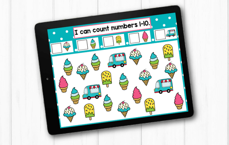 Counting digital game with a summer theme.