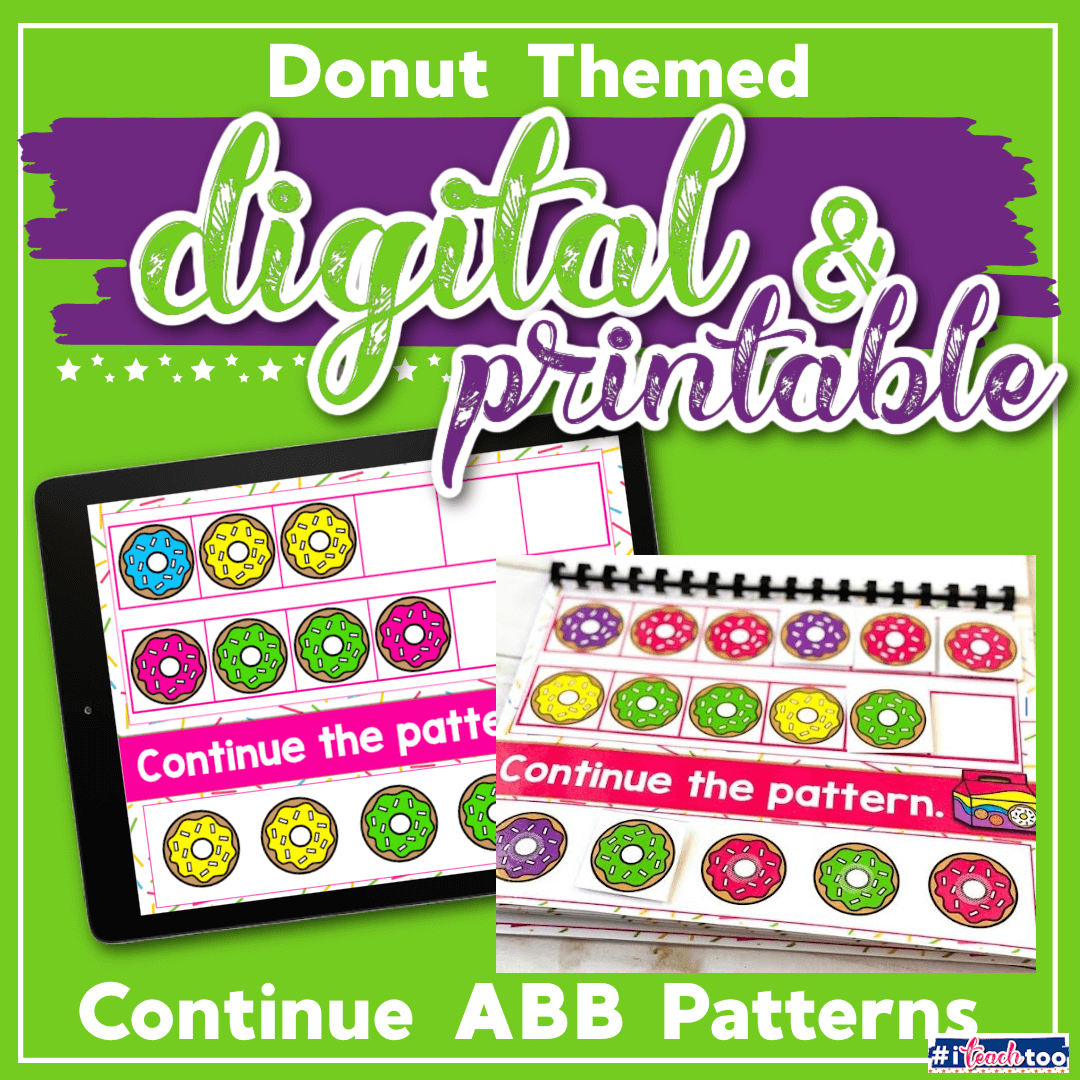 Digital Donut Theme Continue ABB Pattern Activity for Kindergarten