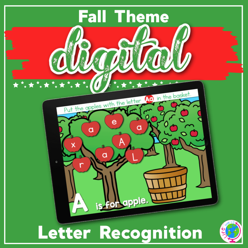 Fall themed alphabet recognition digital activity for preschool virtual learning
