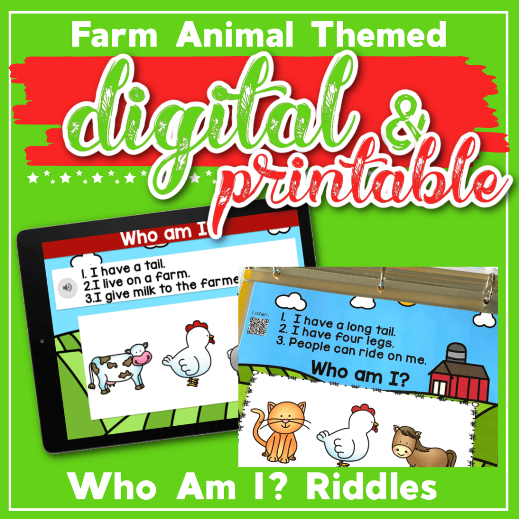 These free farm animal "Who am I?" inferencing riddles for preschool are a great way to work on listening skills, visual discrimination and have lots of fun!