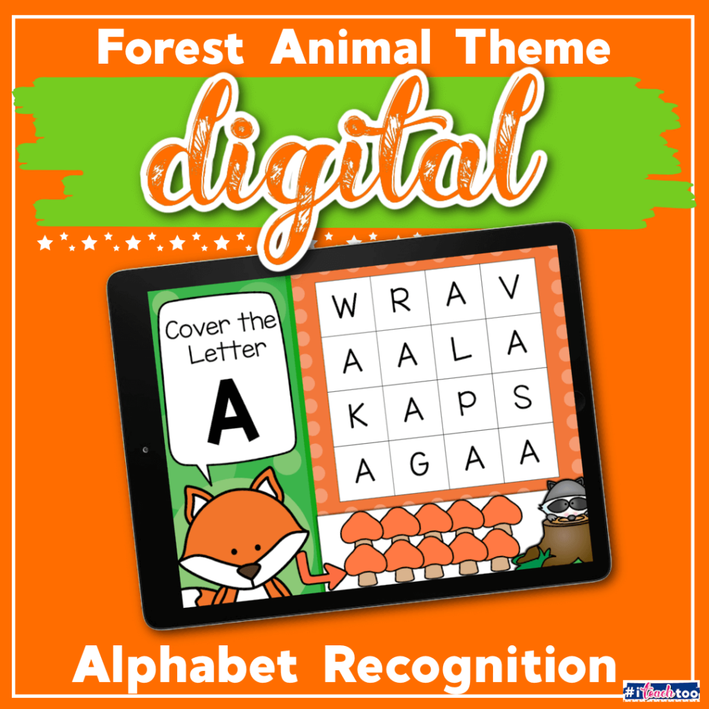 forest animal cover the matching uppercase letter Google slides activity