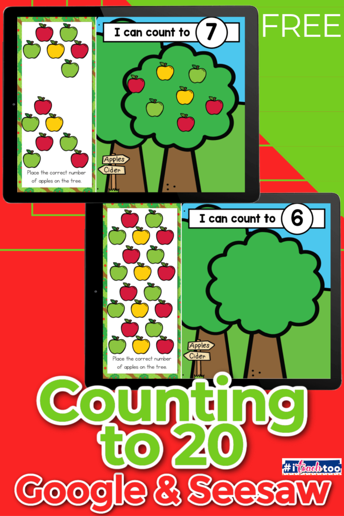 Apple-themed kindergarten math activity to practice counting 1-20.