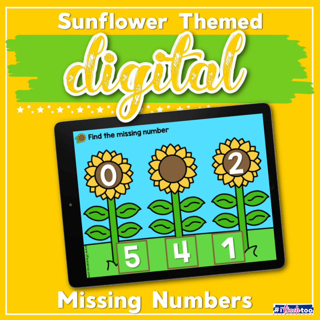 Sunflower Theme Missing Numbers Interactive Game for Kindergarten