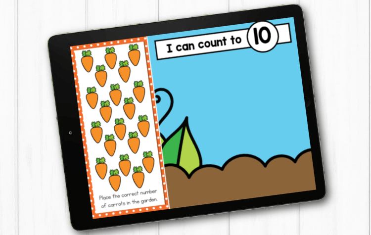 Spring counting activity to 20 being played on a tablet