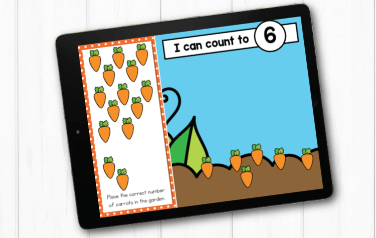 A digital counting game for Kindergarten with a garden theme
