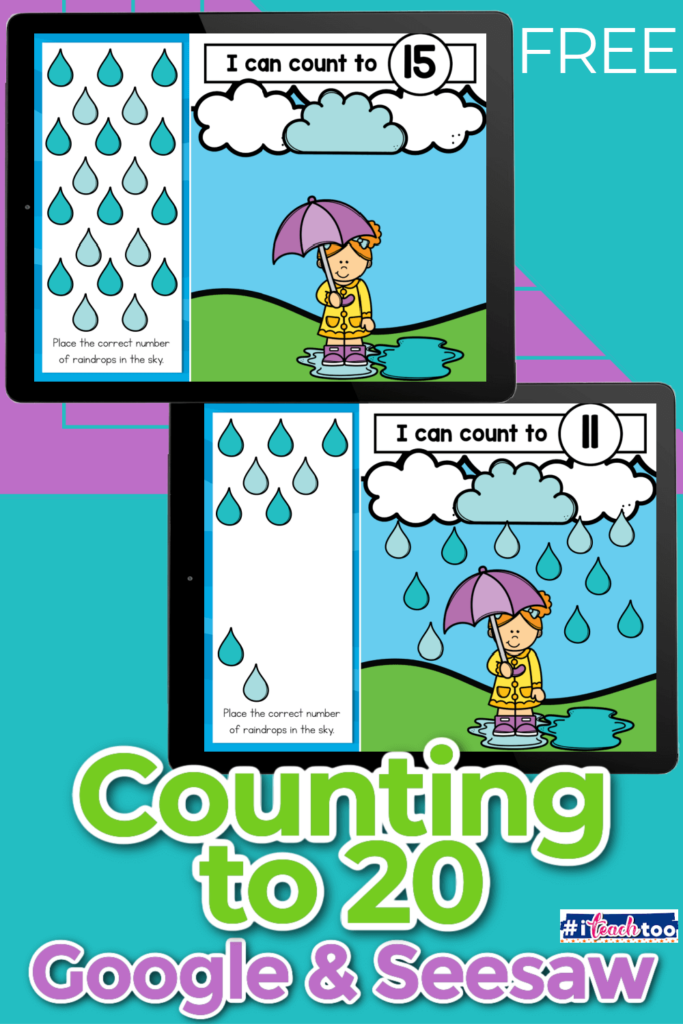 Raindrop Digital Counting Activity Numbers 1-20
