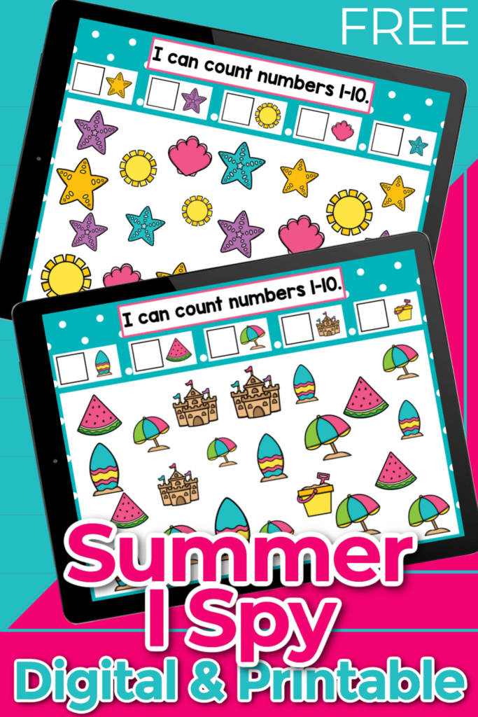 Google Slides and Seesaw counting activity for preschoolers Summer I Spy activity for preschool summer math centers