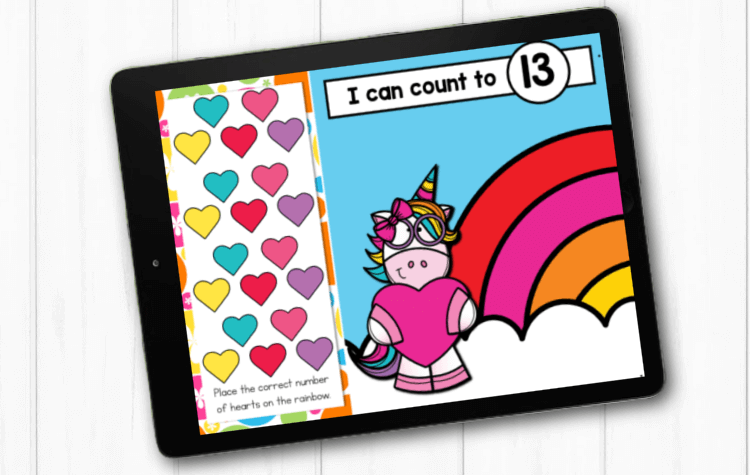 Digital unicorn counting game for Kindergarten math
