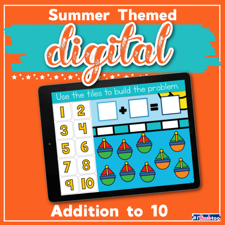 Summer ocean themed addition to 10 digital math activity for Google Slides and Seesaw to use in Kindergarten Math centers
