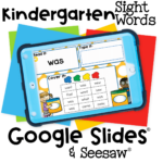 Kindergarten sight word game for Google Slides and Seesaw. Practice reading, typing, and finding sight words in an interactive format