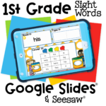 Interactive 1st grade sight word activity for ‘his’ using Google Slides and Seesaw. Students read, type, and cover the correct sight word with fun drag-and-drop color markers. Perfect for distance learning or literacy centers