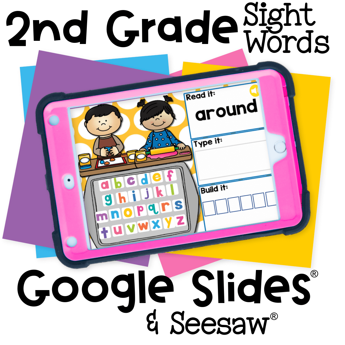 Engaging sight word activity for 2nd grade students focusing on the word ‘around.’ Includes read, type, and build-it tasks for Google Slides and Seesaw digital learning