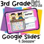 3rd grade sight word digital activity for ‘better’ designed for Google Slides and Seesaw. Includes interactive read, type, and build sections using a colorful alphabet keyboard