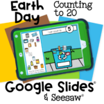 Fun Earth Day Counting to 20 Digital Activity for Kids 12 Main image for Earth Day Counting to 20 digital math activity. Includes a tablet screen with number 5 and a recycling bin for preschool and kindergarten learners using Seesaw or Google Slides.