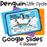 Penguin life cycle science activity for preschool and kindergarten to label chick, egg, juvenile, and adult stages in a fun drag-and-drop game.
